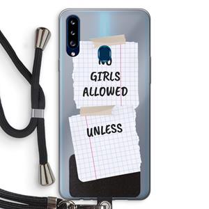 CaseCompany No Girls Allowed Unless: Samsung Galaxy A20s Transparant Hoesje met koord