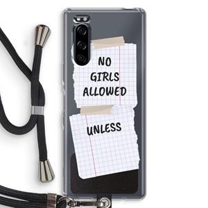 CaseCompany No Girls Allowed Unless: Sony Xperia 5 Transparant Hoesje met koord