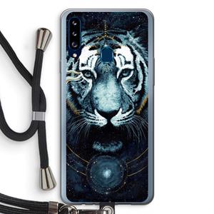 CaseCompany Darkness Tiger: Samsung Galaxy A20s Transparant Hoesje met koord