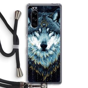 CaseCompany Darkness Wolf: Sony Xperia 5 Transparant Hoesje met koord