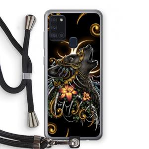 CaseCompany Huilende Wolf: Samsung Galaxy A21s Transparant Hoesje met koord
