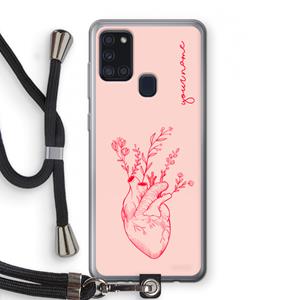 CaseCompany Blooming Heart: Samsung Galaxy A21s Transparant Hoesje met koord