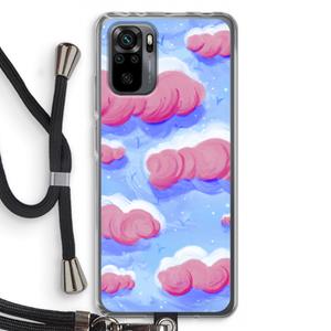 CaseCompany Roze wolken met vogels: Xiaomi Redmi Note 10 Pro Transparant Hoesje met koord