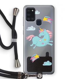 CaseCompany Vliegende eenhoorn: Samsung Galaxy A21s Transparant Hoesje met koord