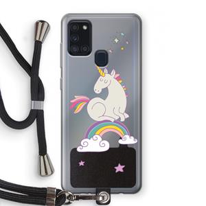 CaseCompany Regenboog eenhoorn: Samsung Galaxy A21s Transparant Hoesje met koord