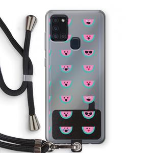 CaseCompany Smiley watermeloenprint: Samsung Galaxy A21s Transparant Hoesje met koord