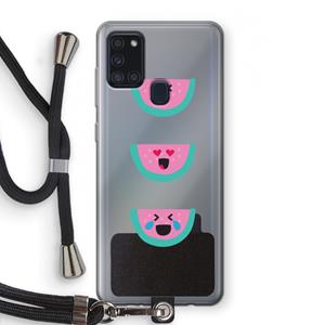 CaseCompany Smiley watermeloen: Samsung Galaxy A21s Transparant Hoesje met koord