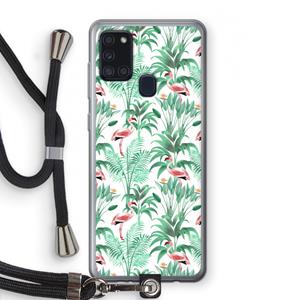 CaseCompany Flamingo bladeren: Samsung Galaxy A21s Transparant Hoesje met koord