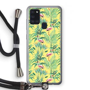CaseCompany Flamingo party: Samsung Galaxy A21s Transparant Hoesje met koord