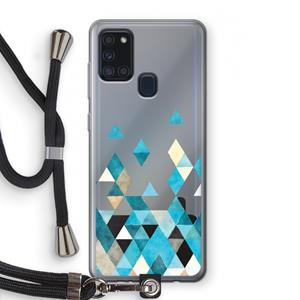 CaseCompany Gekleurde driehoekjes blauw: Samsung Galaxy A21s Transparant Hoesje met koord