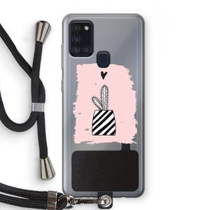 CaseCompany Zwart-wit cactus: Samsung Galaxy A21s Transparant Hoesje met koord