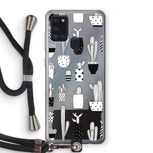 CaseCompany Cactusmotief: Samsung Galaxy A21s Transparant Hoesje met koord