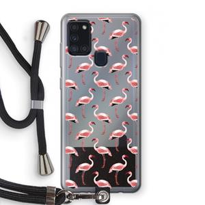 CaseCompany Flamingoprint groen: Samsung Galaxy A21s Transparant Hoesje met koord