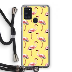 CaseCompany Flamingo's geel: Samsung Galaxy A21s Transparant Hoesje met koord