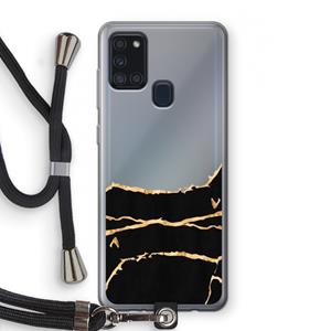 CaseCompany Gouden marmer: Samsung Galaxy A21s Transparant Hoesje met koord