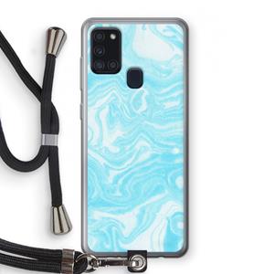 CaseCompany Waterverf blauw: Samsung Galaxy A21s Transparant Hoesje met koord