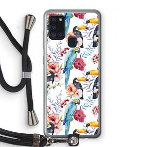 CaseCompany Bloemen tukan: Samsung Galaxy A21s Transparant Hoesje met koord