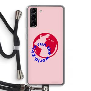 CaseCompany Run The World: Samsung Galaxy S21 Plus Transparant Hoesje met koord