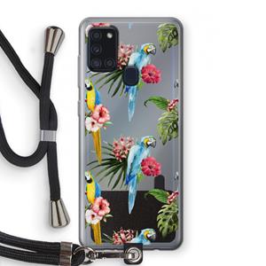 CaseCompany Kleurrijke papegaaien: Samsung Galaxy A21s Transparant Hoesje met koord