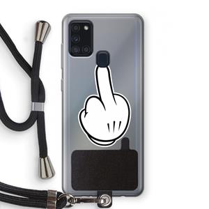 CaseCompany Middle finger white: Samsung Galaxy A21s Transparant Hoesje met koord