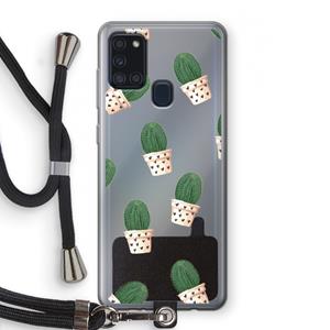 CaseCompany Cactusprint roze: Samsung Galaxy A21s Transparant Hoesje met koord