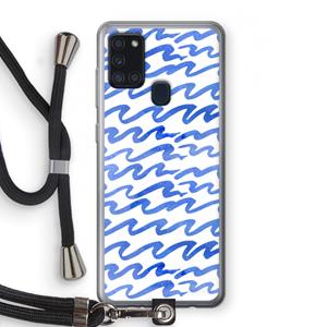 CaseCompany Blauwe golven: Samsung Galaxy A21s Transparant Hoesje met koord