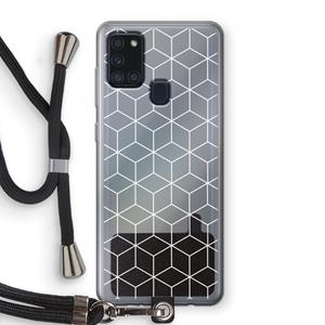 CaseCompany Zwart-witte kubussen: Samsung Galaxy A21s Transparant Hoesje met koord