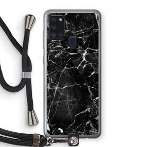 CaseCompany Zwart Marmer 2: Samsung Galaxy A21s Transparant Hoesje met koord