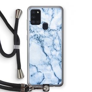 CaseCompany Blauw marmer: Samsung Galaxy A21s Transparant Hoesje met koord