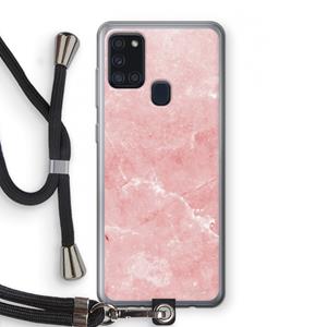 CaseCompany Roze marmer: Samsung Galaxy A21s Transparant Hoesje met koord