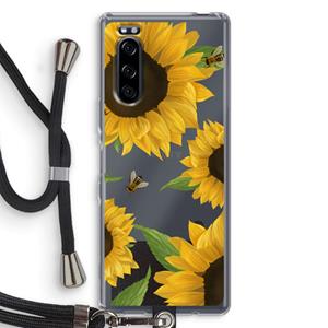 CaseCompany Sunflower and bees: Sony Xperia 5 Transparant Hoesje met koord