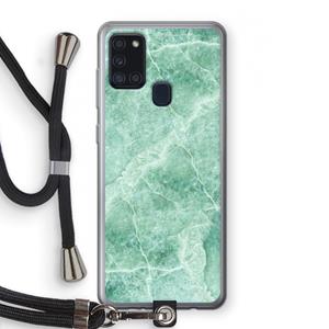 CaseCompany Groen marmer: Samsung Galaxy A21s Transparant Hoesje met koord