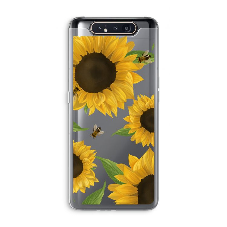 CaseCompany Sunflower and bees: Samsung Galaxy A80 Transparant Hoesje