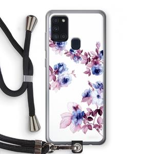 CaseCompany Waterverf bloemen: Samsung Galaxy A21s Transparant Hoesje met koord