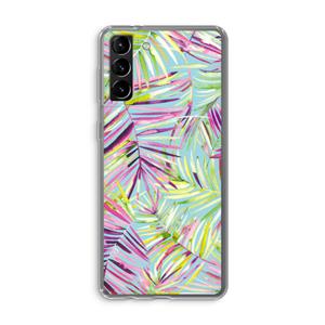CaseCompany Tropical Palms Blue: Samsung Galaxy S21 Plus Transparant Hoesje