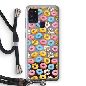 CaseCompany Pink donuts: Samsung Galaxy A21s Transparant Hoesje met koord