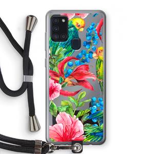 CaseCompany Papegaaien: Samsung Galaxy A21s Transparant Hoesje met koord