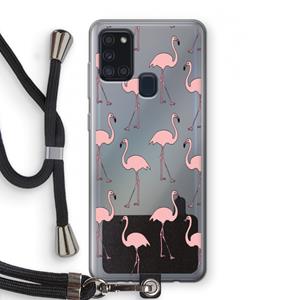 CaseCompany Anything Flamingoes: Samsung Galaxy A21s Transparant Hoesje met koord