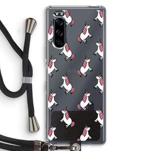 CaseCompany Eenhoorns overal: Sony Xperia 5 Transparant Hoesje met koord