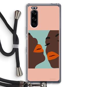 CaseCompany Orange lips: Sony Xperia 5 Transparant Hoesje met koord