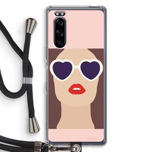 CaseCompany Red lips: Sony Xperia 5 Transparant Hoesje met koord