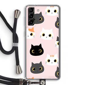 CaseCompany Katten: Samsung Galaxy S21 Plus Transparant Hoesje met koord