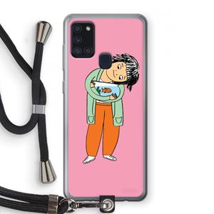 CaseCompany Visknuffel: Samsung Galaxy A21s Transparant Hoesje met koord