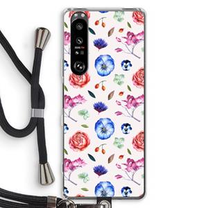 CaseCompany Bloemetjes: Sony Xperia 1 III Transparant Hoesje met koord