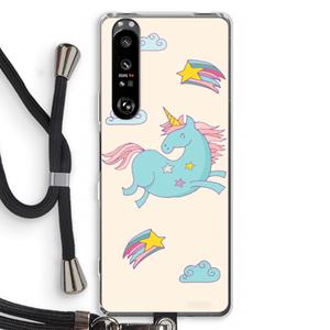 CaseCompany Vliegende eenhoorn: Sony Xperia 1 III Transparant Hoesje met koord