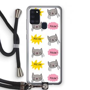 CaseCompany Meow: Samsung Galaxy A21s Transparant Hoesje met koord