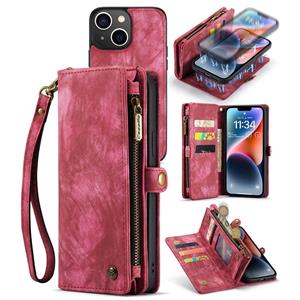 Caseme Vintage 2 in 1 portemonnee hoes - iPhone 14 - Rood