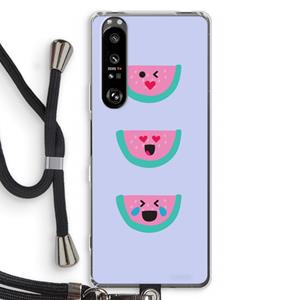 CaseCompany Smiley watermeloen: Sony Xperia 1 III Transparant Hoesje met koord