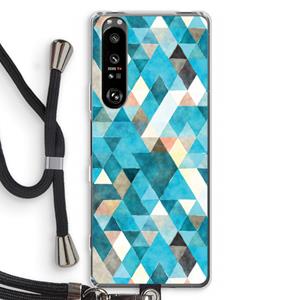 CaseCompany Gekleurde driehoekjes blauw: Sony Xperia 1 III Transparant Hoesje met koord