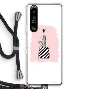 CaseCompany Zwart-wit cactus: Sony Xperia 1 III Transparant Hoesje met koord